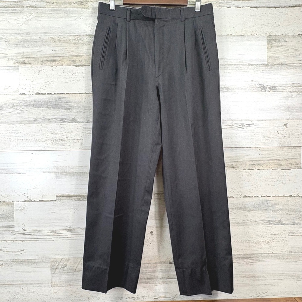 Sergio Cipriani Dress Pants 32x28 Charcoal Gray Wool Pleated Made in Italy Luxe